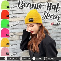 หมวกไหมพรม หมวกแฟชั่น หมวก Beanei hat กันหนาว ปักลาย stussy พื้นหนัง ดำ รุ่น F7Ah14-0096