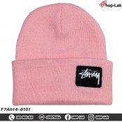 หมวกไหมพรม หมวกแฟชั่น หมวก Beanei hat กันหนาว ปักลาย stussy พื้นหนัง ดำ รุ่น F7Ah14-0096