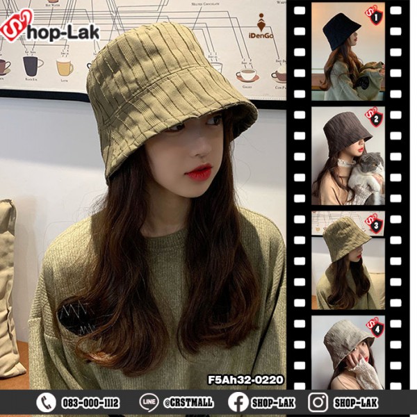 หมวก Bucket หมวกตกปลา ผ้าลายริ้ว สีพื้น แนวvintage ดาราใส่ น่ารัก intrend มี 4 สี