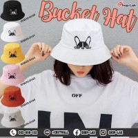 BUCKET hat embroidered pug dog, hat, BUCKET, beautiful pattern, cute, soft fabric, model F7Ah32-0160.
