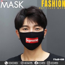 ผ้าปิดปาก ปิดจมูก แฟชั้น แบบผ้า ซักได้ สีดำ ลาย Supreme แดง  No. F7Ac25-0189