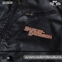 อาร์มรีดติดเสื้อ ตัวรีดติดเสื้อ ปักลายโลโก้ Harley-Davison ปักส้มเทาพื้นโพลีดำ/ 11*3.7cm. รุ่น P7Aa52-0673 พร้อมส่ง!!!!