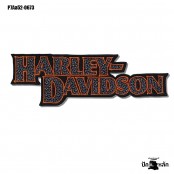 อาร์มรีดติดเสื้อ ตัวรีดติดเสื้อ ปักลายโลโก้ Harley-Davison ปักส้มเทาพื้นโพลีดำ/ 11*3.7cm. รุ่น P7Aa52-0673 พร้อมส่ง!!!!