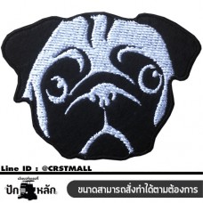 Logo Embroidered shirt, pug dog, embroidered pug dog Pug Dog Logo Rolled shirt, embroidered pug dog, rolled dog clothes, Pug dog pattern No. F3Aa51-0005