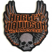 อาร์มรีดติดเครื่องเเต่งกาย HARLEY DAVIDSON ลายหัวกระโหลก ตัวรีดติดเสื้อผ้า ลายฮาเล่ย์หัวกระโหลก งานปักโลโก้ลาย HARLEY DAVIDSON No. F3Aa51-0017