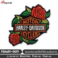 อาร์มรีดติดเสื้อผ้า ปักลาย Harley Davidson ดอกกุหลาบ ตัวรีดติดผ้าแผ่นรีดติดผ้า ปัก Harley Davidson ดอกกุหลาบ งานปักลาย Harley Davidson ดอกกุหลาบ No.P7Aa52-0096