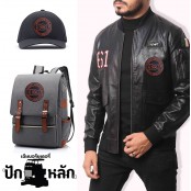 อาร์มติดเสื้อ ปักลาย HOG harley-davidson ปักดำส้มพื้นหนังดำ ทรงกลม/SIZE 8*8cm งานปักละเอียด รุ่น P7Aa52-0655