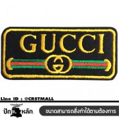 อาร์มปักลาย GUCCI สี่เหลี่ยมผืนผ้า Size 7*3cm #ปักเหลืองเขียวแดงพื้นดำ งานปักคุณภาพสูง No.P7Aa52-0453