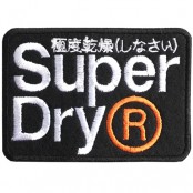 อาร์มปักลาย SUPERDRY R สี่เหลี่ยม /Size 8*5.5cm #ปักขาวดำส้มพื้นดำ งานปักคุณภาพสูง  No.P7Aa52-0458