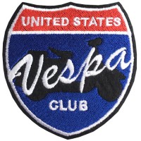 UNITED STATES VESPA CLUB / Size 7 * 7cm # Arm Embroidered White, Red, Blue, Black Background High quality embroidery No. P7Aa52-0459