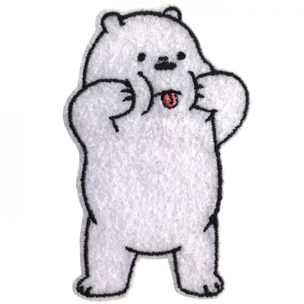 อาร์มปักลาย หมีขาวแลบลิ้น /Size 7*4.3cm #ปักดำชมพูพื้นขาว No.P7Aa52-0481