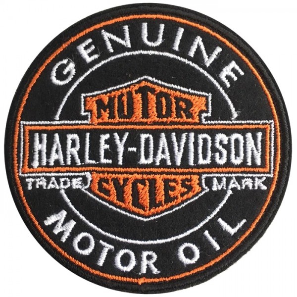 อาร์มปักลาย HARLEY MOTOR OIL /Size 7*7cm #ปักดำขาวส้มพื้นดำ No.P7Aa52-0482