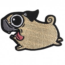 Embroidery Pug Dog Running Arm / Size 8 * 5cm # Embroidery cream black white pink with black background No.P7Aa52-0479