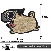 อาร์มปักลาย หมาปั๊กวิ่ง /Size 8*5cm #ปักครีมดำขาวชมพูพื้นดำ No.P7Aa52-0479