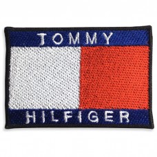 อาร์มติดเสื้อ ตัวรีดติดเสื้อ อาร์มปักลาย Tommy hilfiger /Size 6*4cm #ปักน้ำเงินแดงขาวพื้นดำ รุ่นP7Aa52-0503