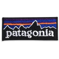 อาร์มติดเสื้อ ตัวรีดติดเสื้อ อาร์มปักลาย patagonia /Size 7*3cm #ปักน้ำเงินม่วงส้มขาวพื้นดำ รุ่นP7Aa52-0504