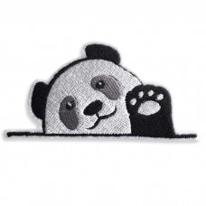 Patch Iron on the shirt, embroidered with panda pattern raised hands / Size 8 * 4cm # Embroidered black, white, gray, white background Model P7Aa52-0508