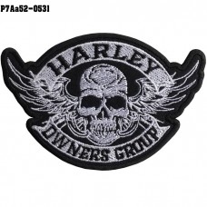 Shirt Iron on the shirt, embroidered with HARLEY OWNERS GROUP skull with wings / Size 9.5 * 6.5cm # embroidered black, white, black, model P7Aa52-0531.