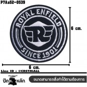 อาร์มติดเสื้อ ตัวรีดติดเสื้อ อาร์มปักลาย ROYAL ENFIELD วงกลม R /Size 6*6cm #ปักขาวพื้นดำ รุ่น P7Aa52-0539