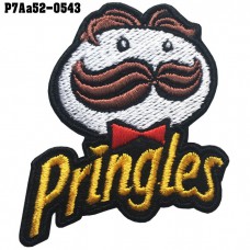 อาร์มติดเสื้อ ตัวรีดติดเสื้อ อาร์มปักลาย Pringles /Size 6*4.5cm #ปักดำขาวเหลืองแดงพื้นดำ ลวดลายสวยงามคุณภาพดี รุ่น P7Aa52-0543