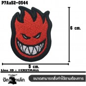 อาร์มติดเสื้อ ตัวรีดติดเสื้อ อาร์มปักลาย หัวไฟ spirit fire /Size 6*5cm #ปักดำขาวแดงพื้นดำ งานคุณภาพดีเส้นคมชัดลวดลายสวยงาม รุ่น P7Aa52-0544