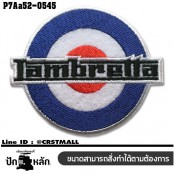 อาร์มติดเสื้อ ตัวรีดติดเสื้อ อาร์มปักลาย  Lambretta วงหลม /Size 7*6cm #ปักดำขาวแดงน้ำเงินพื้นขาว รุ่น P7Aa52-0545