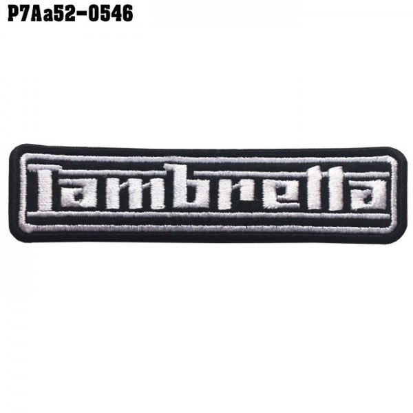 อาร์มติดเสื้อ ตัวรีดติดเสื้อ อาร์มปักลาย Lambretta ตัวอักษร /Size 11*3cm #ปักดำขาวพื้นดำ รุ่น P7Aa52-0546