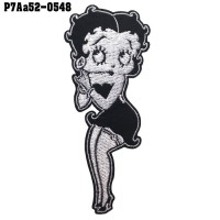 Shirt Iron for attaching to the shirt, embroidered with BETTY BOOP / Size 10 * 4cm # Embroidered white on black Durable, good quality, beautiful pattern, model P7Aa52-0548