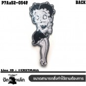 อาร์มติดเสื้อ ตัวรีดติดเสื้อ อาร์มปักลาย  BETTY BOOP /Size 10*4cm #ปักขาวพื้นดำ ติดทนทานคุณภาพดีลวดลายสวยงาม รุ่น P7Aa52-0548