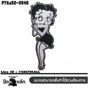 อาร์มติดเสื้อ ตัวรีดติดเสื้อ อาร์มปักลาย  BETTY BOOP /Size 10*4cm #ปักขาวพื้นดำ ติดทนทานคุณภาพดีลวดลายสวยงาม รุ่น P7Aa52-0548