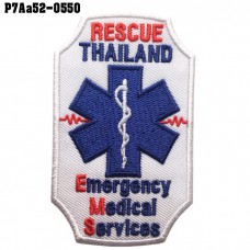 Shirt Iron on the shirt, embroidered with ESCUE EMS THAILAND / Size 9 * 5cm # embroidered blue, red, white, poly white background. Good quality work with durable model P7Aa52-0550