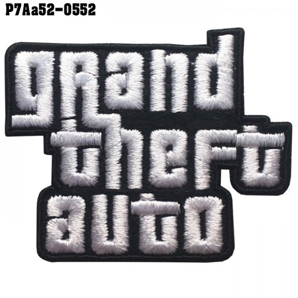 อาร์มติดเสื้อ ตัวรีดติดเสื้อ อาร์มปักลาย GRAND THEFT AUTO GTA /Size 6*5cm #ปักขาวดำพื้นดำ งานปักละเอียดคุณภาพดี รุ่น P7Aa52-0552