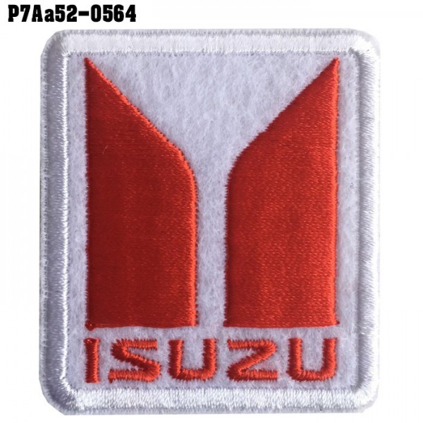 อาร์มติดเสื้อ ตัวรีดติดเสื้อ อาร์มปักลาย โลโก้รถ ISUZU /Size 5.3*4.7cm #ปักขาวแดงพื้นขาว งานฝีมืองานปักละเอียดเส้นคมชัด รุ่น P7Aa52-0564