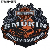 อาร์มติดเสื้อ ตัวรีดติดเสื้อ อาร์มปักลาย HARLEY SMOKIN /Size 10*9cm #ปักขาวส้มดำเทาพื้นดำ งานปักละเอียดคุณภาพดี รุ่น P7Aa52-0570