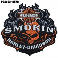 Shirt Iron for attaching to the shirt, embroidered with HARLEY SMOKIN / Size 10 * 9cm # embroidered white, orange, black, gray, black background. Fine embroidery, good quality, model P7Aa52-0570