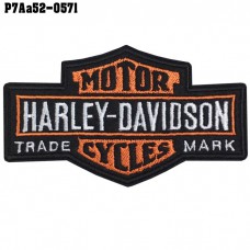 Shirt Iron on patch, embroidered with Harley Trade Mark logo, orange / Size 5.5 * 10cm, high-quality embroidery, model P7Aa52-0571