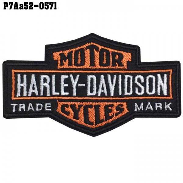 อาร์มติดเสื้อ ตัวรีดติดเสื้อ อาร์มปักลาย โลโก้รถ Harley Trade Mark ส้ม /Size 5.5*10cm งานปักละเอียด คุณภาพสูง รุ่น P7Aa52-0571