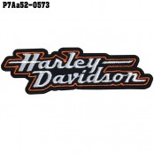 อาร์มติดเสื้อ ตัวรีดติดเสื้อ อาร์มปักลาย โลโก้ Harley ตัวอักษร ส้มขาว /Size 3*10cm #ปักขาว ส้ม พื้นดำ งานปักละเอียดคุณภาพสูง รุ่น P7Aa52-0573