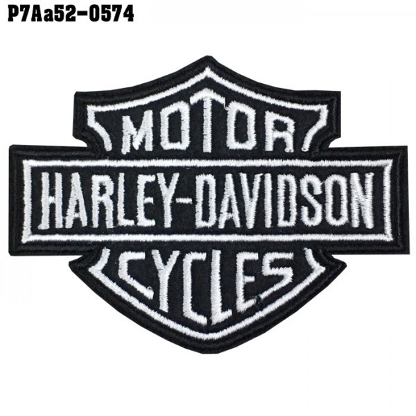 อาร์มติดเสื้อ ตัวรีดติดเสื้อ อาร์มปักลาย โลโก้ Harley  /Size 5.5*7.5cm #ปักขาวพื้นดำ งานปักละเอียดคุณภาพสูง รุ่น P7Aa52-0574