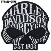 อาร์มติดเสื้อ ตัวรีดติดเสื้อ อาร์มปักลาย โลโก้ Harley หัวกระโหลก TATAMI  /Size 8*8cm #ปักขาวพื้นดำ งานปักละเอียดคุณภาพสูง รุ่น P7Aa52-0575