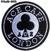 อาร์มติดเสื้อ ตัวรีดติดเสื้อ อาร์มปักลาย โลโก้ ดอกจิก ACE CAFE LONDON/Size 7*7cm #ปักขาว พื้นดำ งานปักละเอียดคุณภาพสูง รุ่น P7Aa52-0578