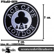 อาร์มติดเสื้อ ตัวรีดติดเสื้อ อาร์มปักลาย โลโก้ ดอกจิก ACE CAFE LONDON/Size 7*7cm #ปักขาว พื้นดำ งานปักละเอียดคุณภาพสูง รุ่น P7Aa52-0578