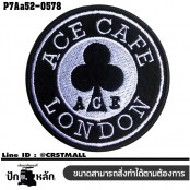 อาร์มติดเสื้อ ตัวรีดติดเสื้อ อาร์มปักลาย โลโก้ ดอกจิก ACE CAFE LONDON/Size 7*7cm #ปักขาว พื้นดำ งานปักละเอียดคุณภาพสูง รุ่น P7Aa52-0578