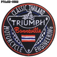 Shirt Iron for attaching the shirt, embroidered with TRIUMPH CLASSIC THAILAND / Size 7 * 7cm # embroidered white, red, blue, black on black background. High quality, detailed embroidery, model P7Aa52-0582.