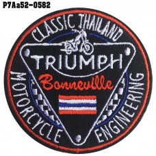 อาร์มติดเสื้อ ตัวรีดติดเสื้อ อาร์มปักลาย TRIUMPH CLASSIC THAILAND /Size 7*7cm #ปักขาวแดงน้ำเงินดำพื้นดำ งานปักละเอียดคุณภาพสูง รุ่น P7Aa52-0582