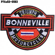 Shirt Iron on the shirt, embroidered with TRIUMPH BONNEVILLE / Size 7 * 6cm # embroidered white, red, blue, black, yellow, black background. High-quality, detailed embroidery, model P7Aa52-0583.