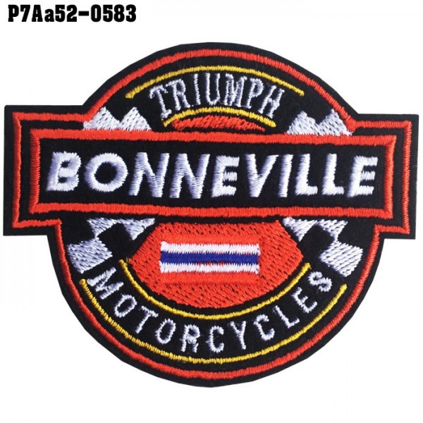 อาร์มติดเสื้อ ตัวรีดติดเสื้อ อาร์มปักลาย TRIUMPH BONNEVILLE /Size 7*6cm #ปักขาวแดงน้ำเงินดำเหลืองพื้นดำ งานปักละเอียดคุณภาพสูง รุ่น P7Aa52-0583