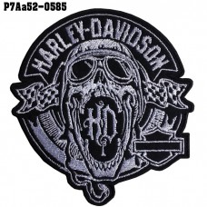 Shirt Iron on the shirt, embroidered with HARLEY skull open mouth / Size 10 * 9cm # Embroidery black, white, black background High-quality, detailed embroidery, model P7Aa52-0585.