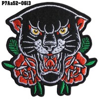 shirt arm ironing board cartoon glue Black panther pattern with roses /Size 8*8cm #embroider black, yellow, red, green, white, black background High quality detailed embroidery, model P7Aa52-0613