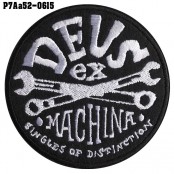 อาร์มติดเสื้อ ตัวรีดติดเสื้อ แบบกาวการ์ตูน ลายDEUS EX MACHINA ประแจไขว้ /Size 7*7cm #ปักดำขาวพื้นดำ งานปักละเอียดคุณภาพสูง รุ่น P7Aa52-0615